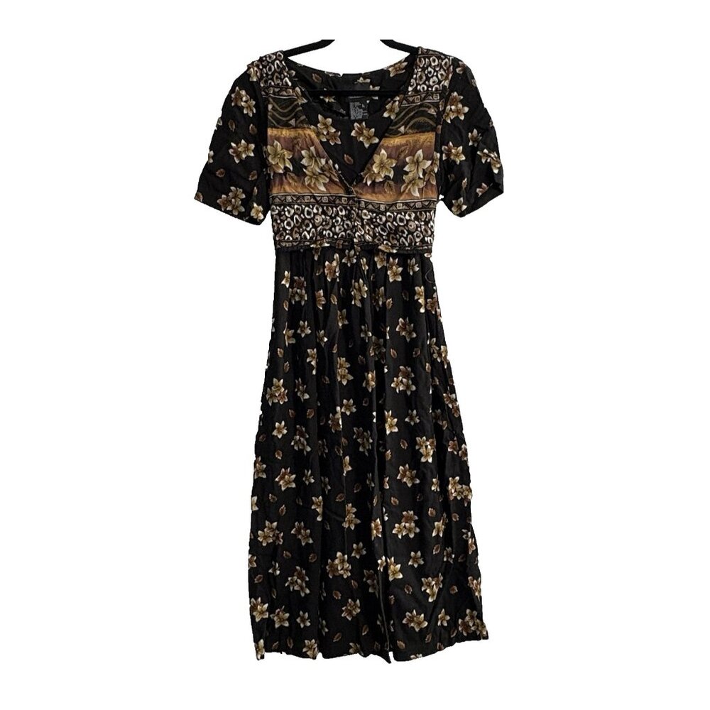 Vtg BRETT ALIXANDER Women Apron Vest Short Sleeve Maxi Dress Sz 12 Black 9-15